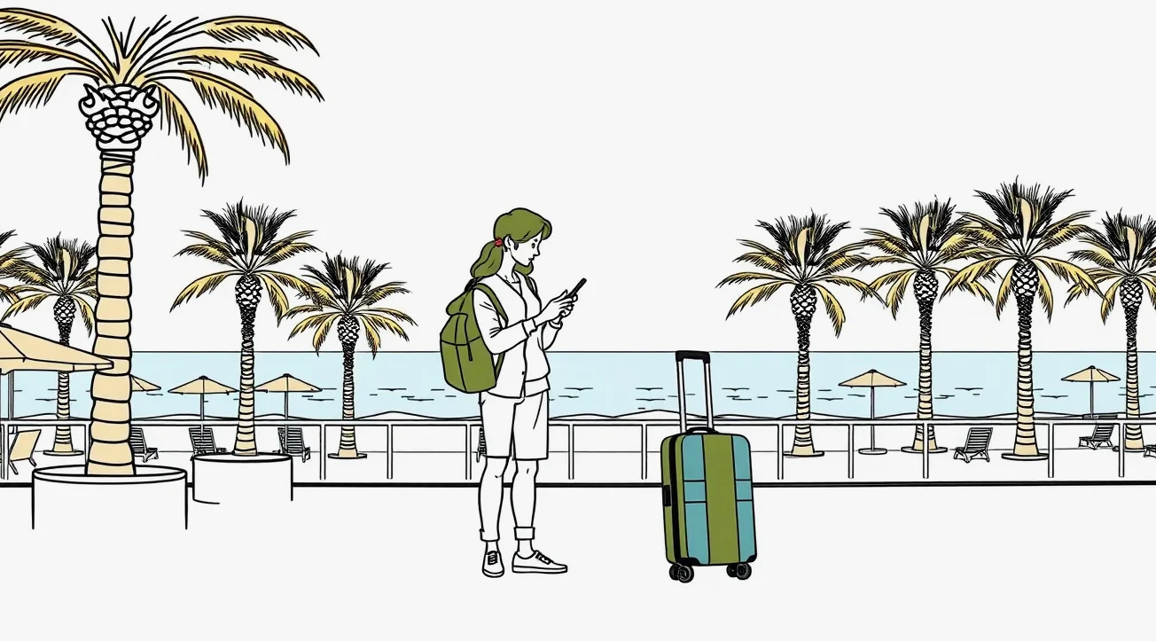 Pohľad na pláž a pobrežnú promenádu v meste Nice vo Francúzsku