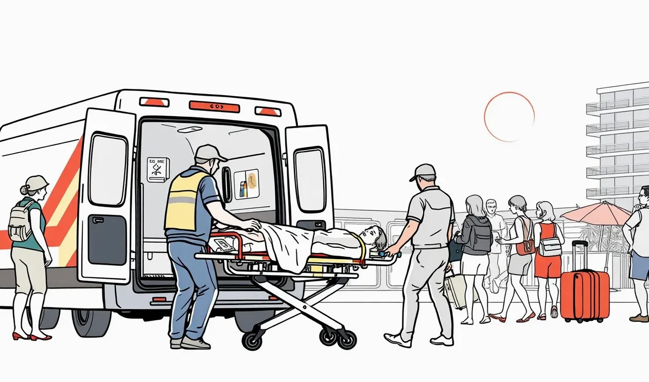 Lekár ošetruje dieťa v zahraničnej ambulancii za prítomnosti rodičov