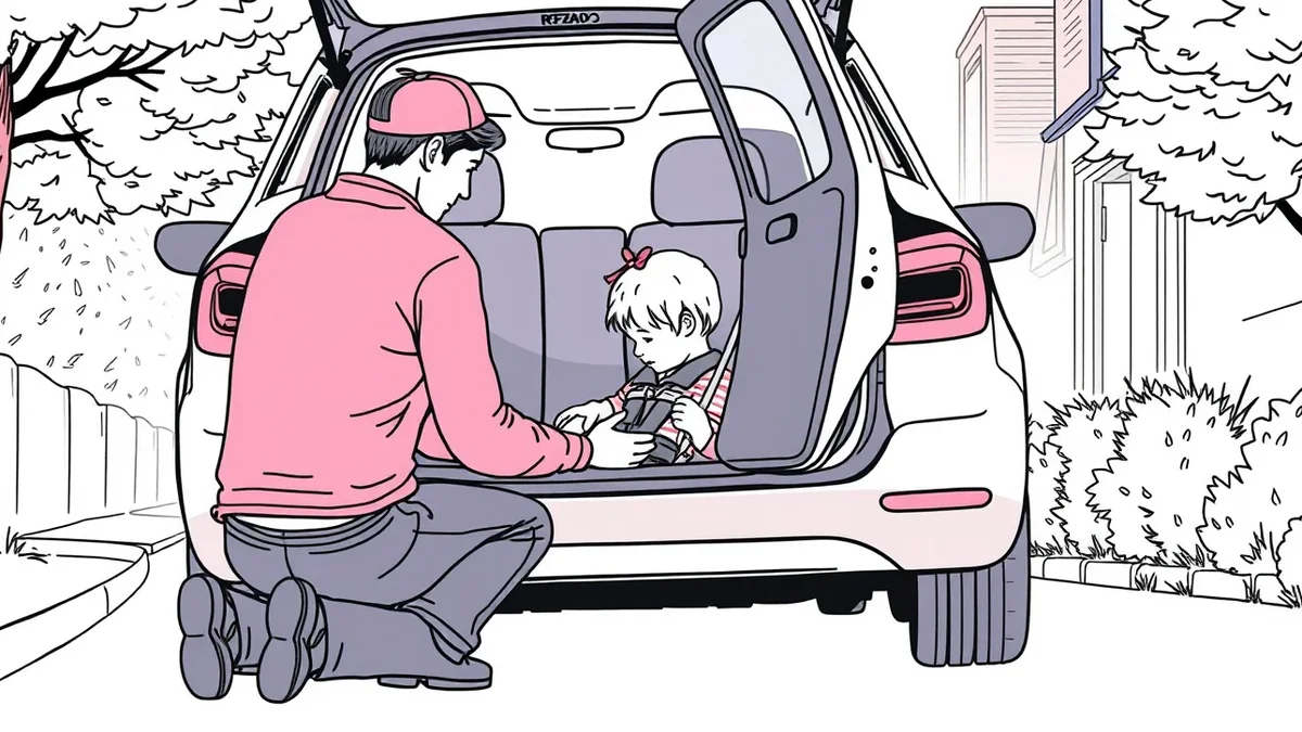 Rodič nastavujúci správnu výšku hlavovej opierky a ramenných popruhov na detskej autosedačke