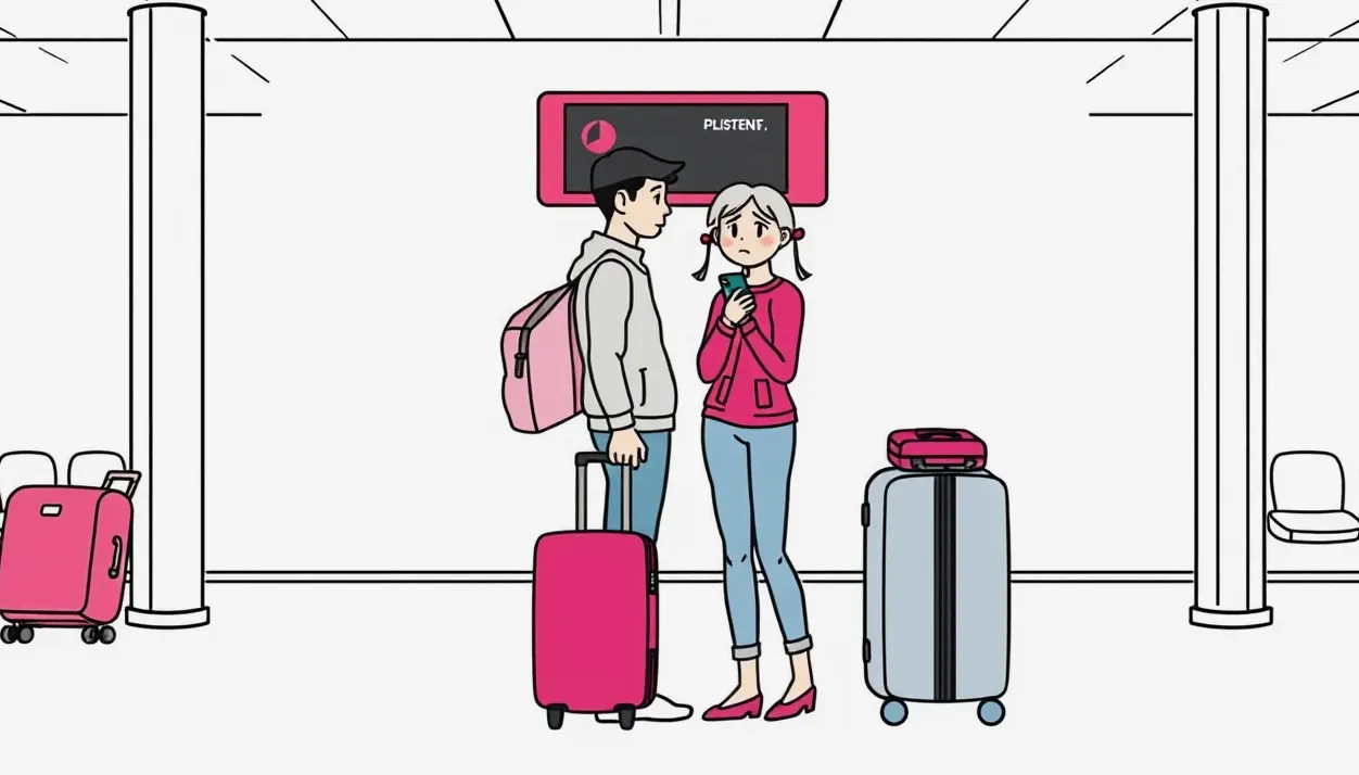 Cestovateľ kontroluje poistnú zmluvu a cestovné doklady pred odletom