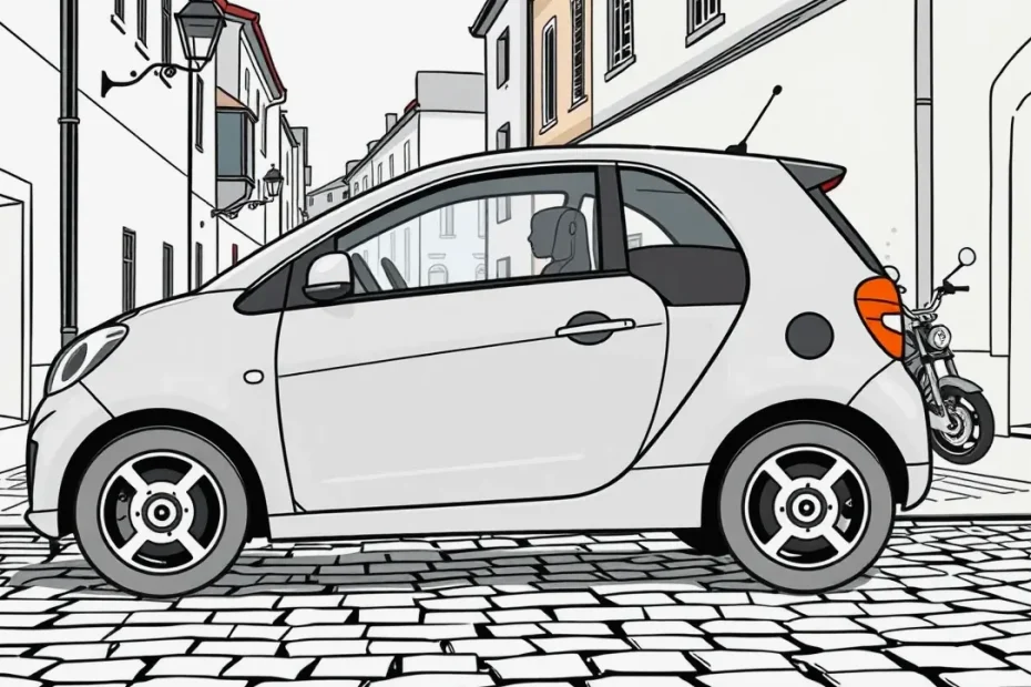 Moderný osobný automobil Fiat zaparkovaný na mestskom parkovisku pri obytnom dome