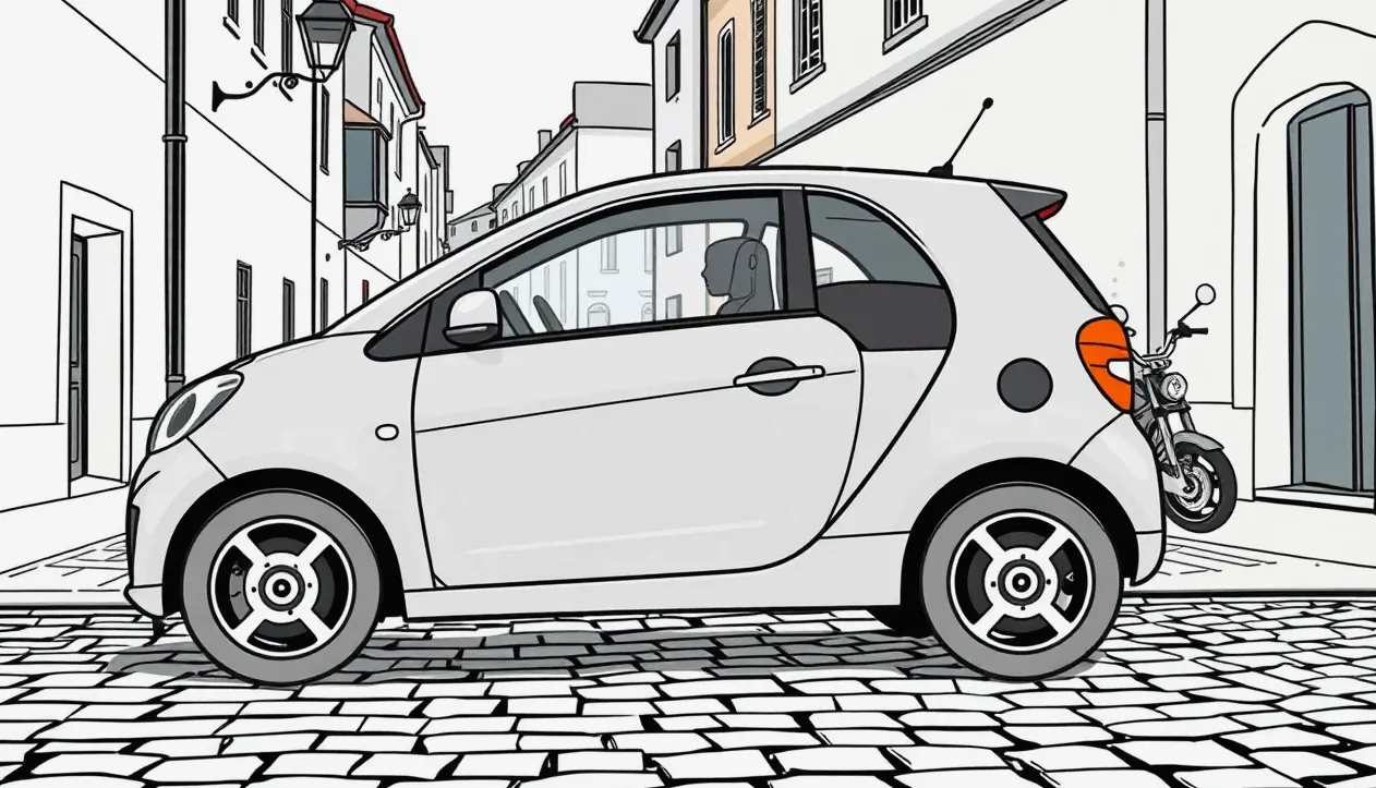 Moderný osobný automobil Fiat zaparkovaný na mestskom parkovisku pri obytnom dome