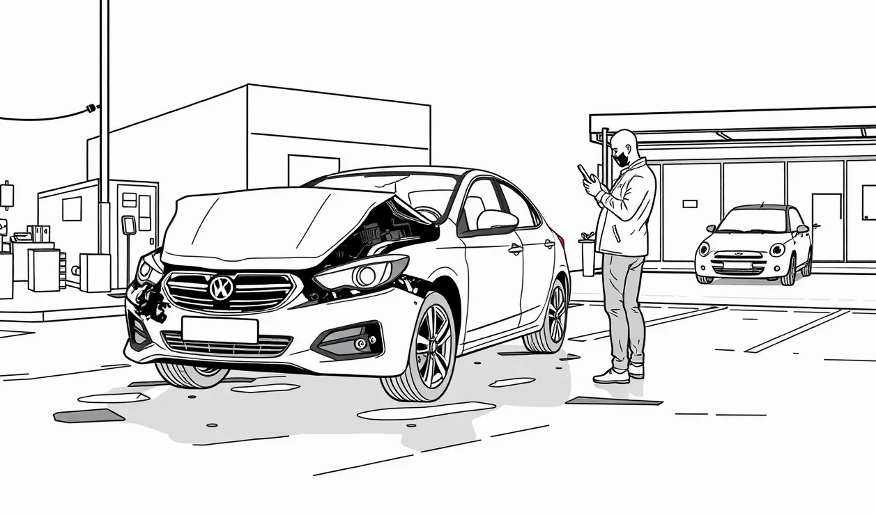 Havarovaný osobný automobil s poškodenou prednou časťou po náraze na ceste