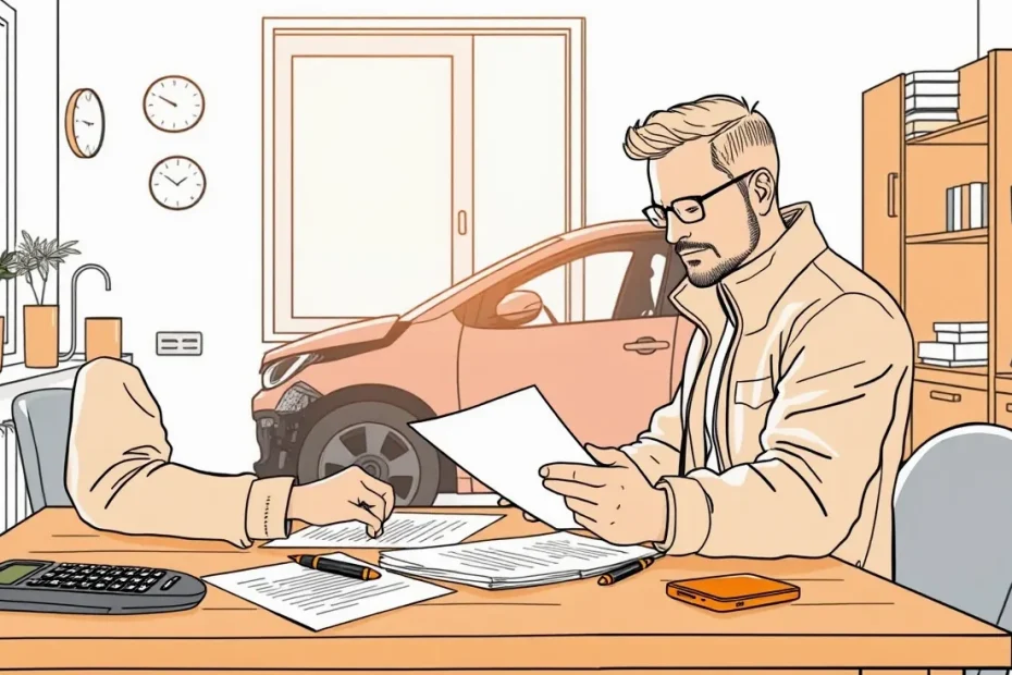 Mechanik v autoservise kontroluje poškodenú nápravu vozidla po dopravnej nehode