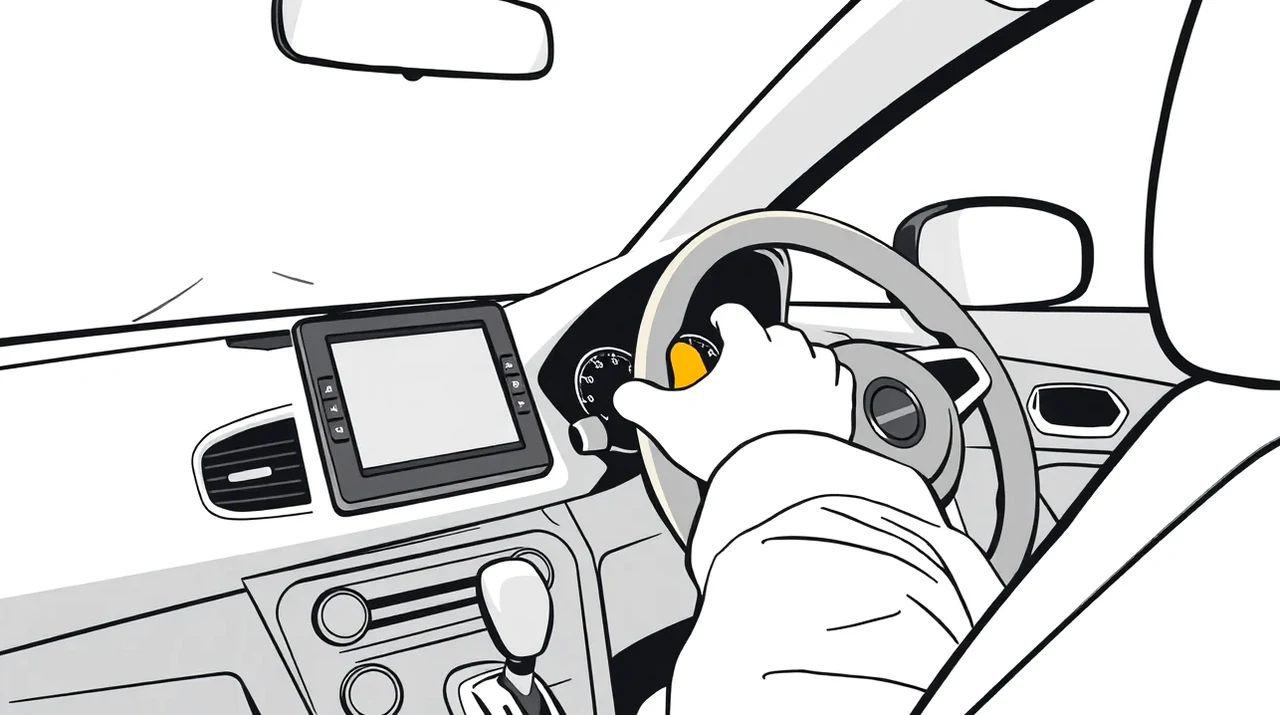 Príslušník policajného zboru kontrolujúci doklady vodiča pri krajnici cesty