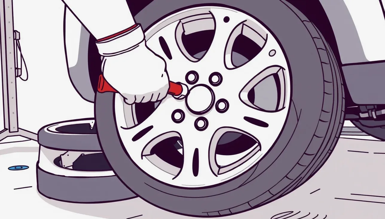 Mechanik kontroluje podvozok auta na hydraulickom zdviháku v autoservise
