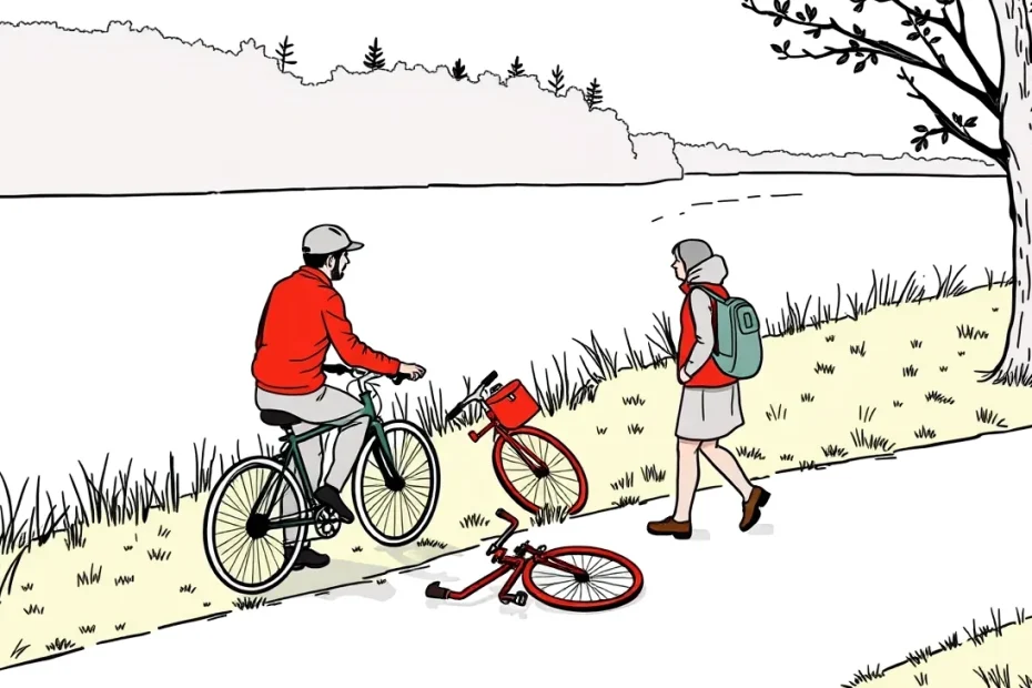Záchranár ošetruje zraneného cyklistu pri spadnutom bicykli na okraji cesty