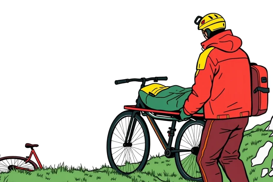 Horský záchranár ošetruje cyklistu so zranenou nohou na lesnom traile