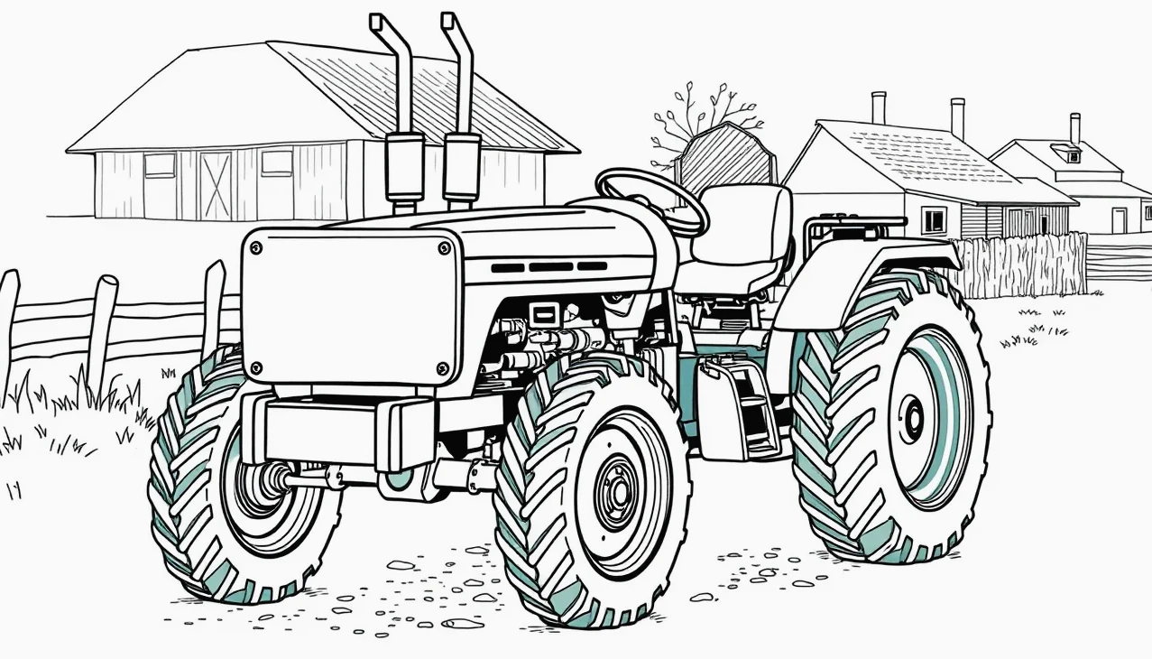 Podomácky vyrobený malotraktor s náradím odstavený na dvore rodinného domu
