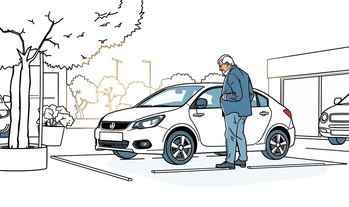 Podnikateľ konzultuje poistné podmienky a zmluvu s predajcom nových automobilov v showroome