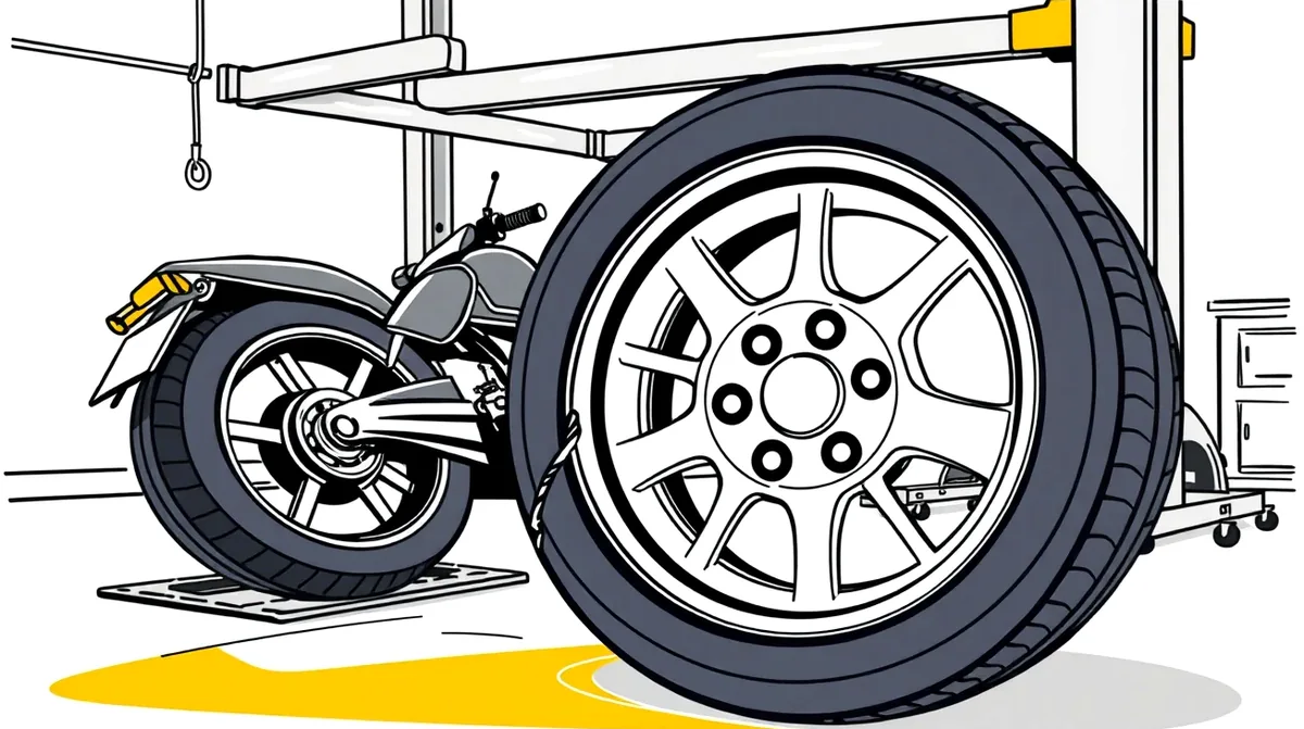 Mechanik v autoservise kontroluje zohnutý disk a poškodenú pneumatiku
