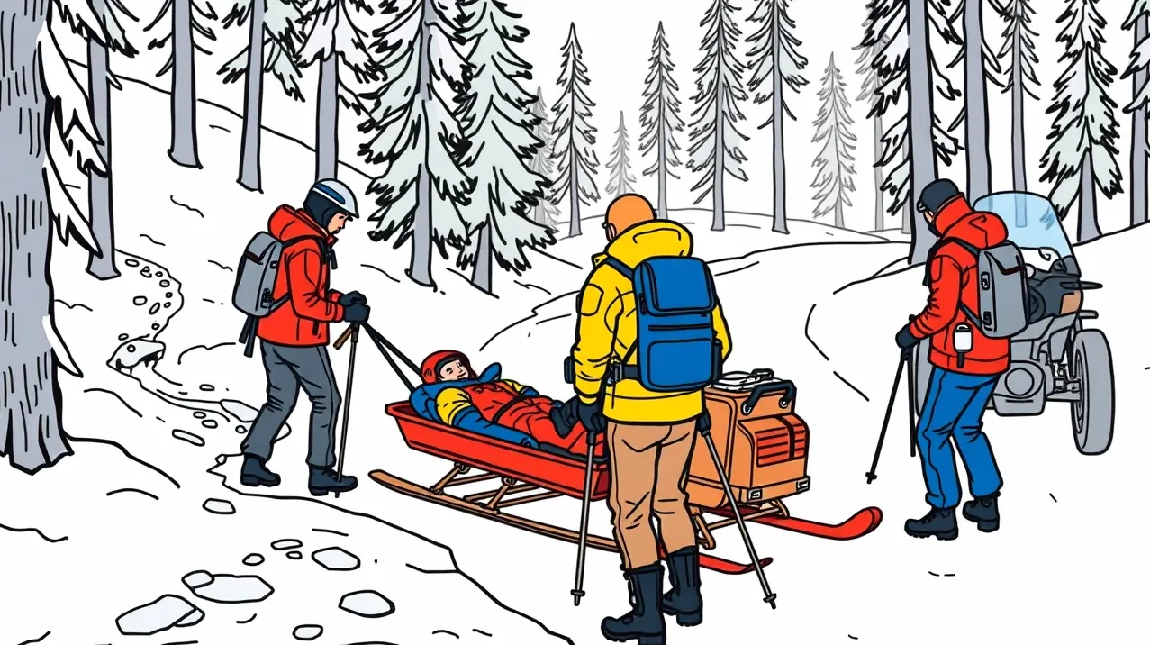 Bežkár v zimnom lese na upravenej trati